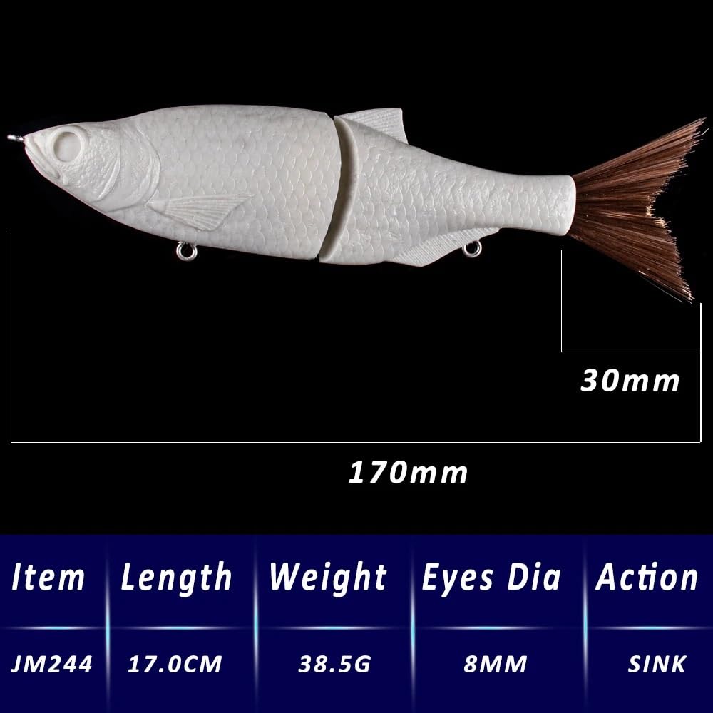 5 cebos de natación con Deslizamiento articulado de 17 cm en Blanco - Señuelos de Pesca de Cuerpo Duro sin Pintar for Cebo hundido DIY - Perfecto for Pesca de lubina y Perca