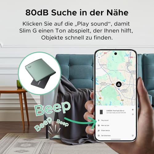 UGREEN FineTrack Slim G kompatibel mit Google Find Hub (nur Android), 1.7mm Bluetooth Tracker, 5 Jahre Batterielebensdauer, IP68 Walletfinder für Pass, Smarttag kompatibel mit Pixel 10/Galaxy S25 usw.