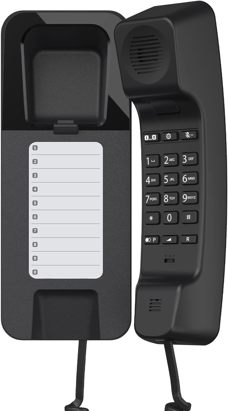 Gigaset Desk 200 - Schnurgebundenes platzsparendes Telefon mit elastischem Kabel - 10 Kurzwahleinträge - Wahlwiederholung - MFV- oder Impulswahl einstellbar, schwarz [Deutsche Version]