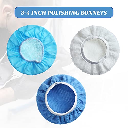 Image of Mudder 20 Pcs Car Orbital Buffer Polisher Pad Bonnet, 3-4 Inches, Blue | Reusable Buffing Pads Cover, Soft Microfiber Wax Bonnet, for Car Polishing Waxing Cleaning, Fits Orbital Buffer Machines