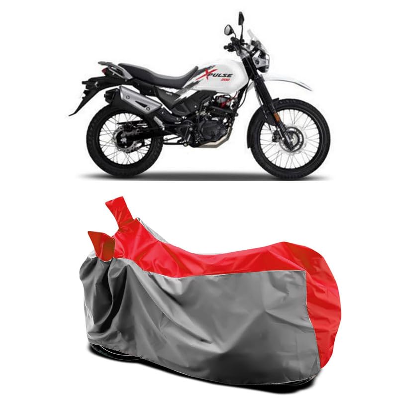 Image of DUFFEL-Two Wheeler Bike Body Cover Compatible for Hero Xpulse 200 Heat Protectio /UV-Rays /Birds Dropping /DustProof /Waterproof All Variants [Gray Red]