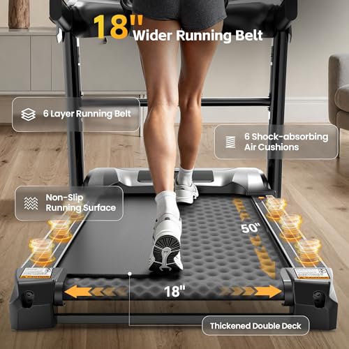 Image of 400 lbs Capacity Treadmill for Home with 15% Incline, 5.0 HP Folding Treadmill for Exercising, 0.6-10 MPH, APP Control, Shock Absorption, Quiet Running, Free Brushless Fan & Knee Support