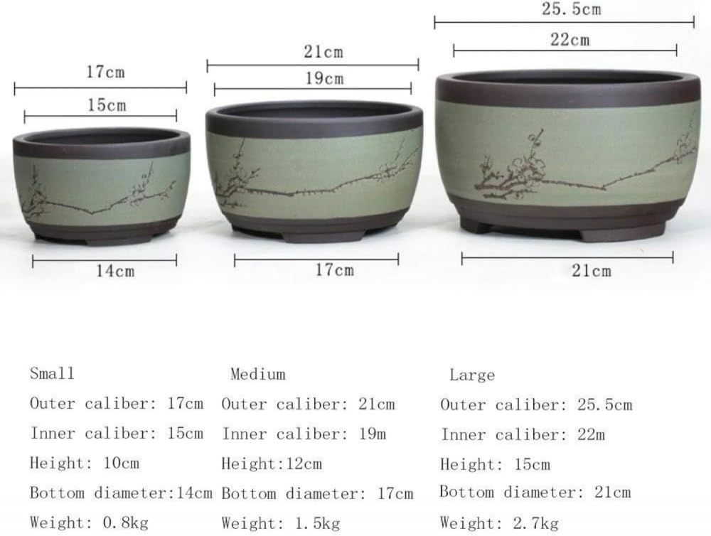 Doniczka Bonsai Ceramiczna okrągła doniczka Bonsai Zielona doniczka na rośliny Bęben w kształcie chińskiej misy wentylacyjnej Okrągła doniczka Dekoracyjny pojemnik na roś(Red-Medium)