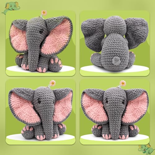 Image of CODGP Crochet Kit for Beginners, 13-Inch Elephant Crochet Kit for Adults | Crochet Starter Kit Gift, Animal Amigurumi Kit, Durable Chenille Yarn, Full Supplies, Step-by-Step Videos, for Crochet Lovers