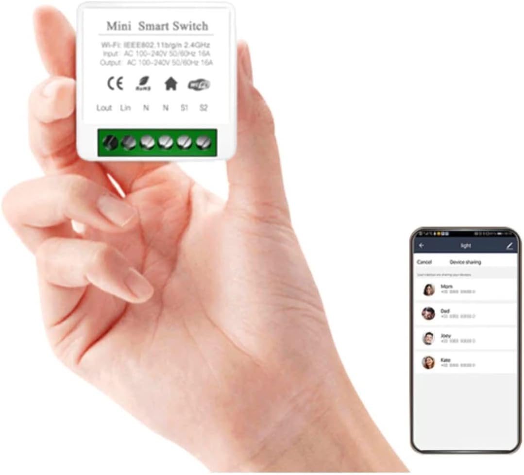 Eazyliv Tuya 16A Wifi Mini DIY Smart Switch Module 2 Way Smart Life App Light Timer Remote Control Alexa Google Home Voice Control (16A)
