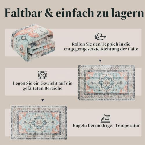 CHOSHOME Waschbarer Kurzflor Teppich Wohnzimmer - 200x290CM Orange-grün – Ansicht 6