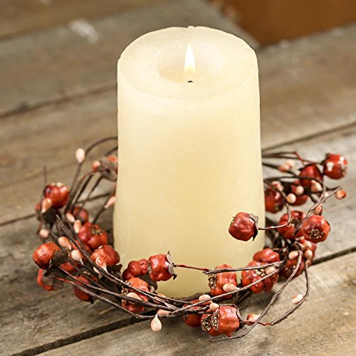 Artificial Orange Pumpkin Pip Berry Candle Rings – Pack of 2 Fall Berry Farmhouse Home Decor for Centerpiece Decorations and Small Wreaths (Size: 8-1/2
