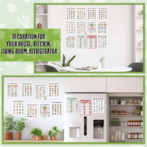 Image of Sinload 12 Pcs Diabetes Food List Poster Diabetic Meal Plan Glycemic Index Food Grocery Chart for Blood Sugar Control