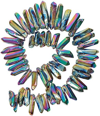 Amogeeli Titanium Coated Rock Crystal Points Quartz Top Drilled Stone Loose Beads for Jewelry Making