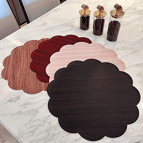 Kreatur Round Waterproof Placemats For Dining Table,Set Of 6,Modern Pu Washable Table Mats Non-Slip Easy To Clean For Home Kitchen Decor (Wood Brown) #TOP5