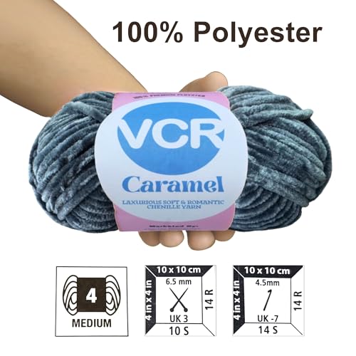 Image of VCR Bluish Grey Caramel Yarn 100 Grams Hank, 115 Meters Length, Premium Polyester Ball for Crochet and Knitting, Soft Crosia Threads, Pack of 1 Yarn, Suitable for DIY Crafts