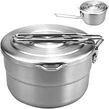 mizikuu Stainless Steel Camping Cookware, Camping Pot for 2-3 People, Foldable Large Capacity, 1.5 L Outdoor Pot Set, Camping Pan Equipment for Camping, Hiking, Picnic, BBQ Cooking