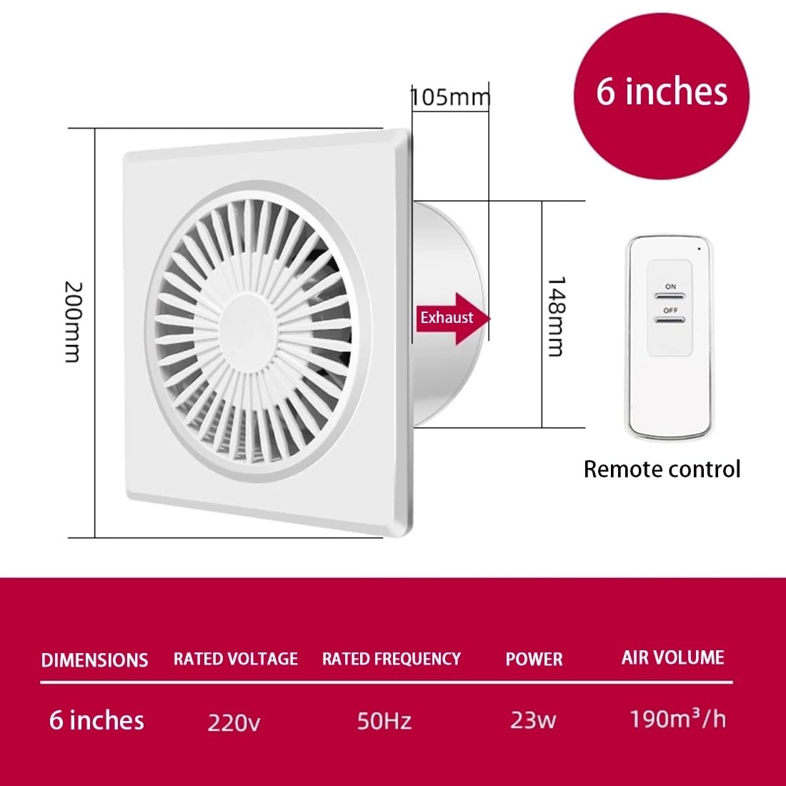 Extractor De Baño - Extractor Baño Silencioso con Control Remoto Y Válvula Antirretorno, Instalación En Pared/Ventana, Apto para Cocinas, Baños, Balcones Y Garajes White,6IN