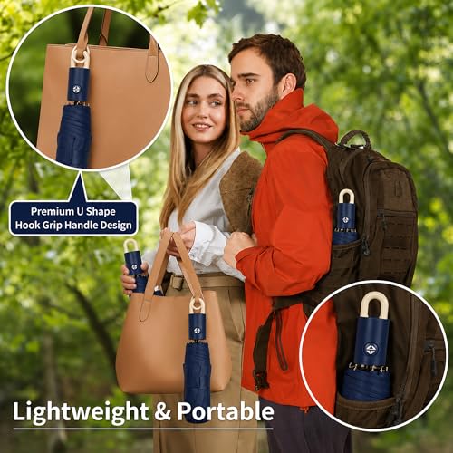 Image of Zemic UV Reversible Umbrella with Novelty Carabiner Handle, Travel-Friendly Umbrellas for Sun & Rain Protection, Windproof Compact, Automatic Open /Close, 8 Dual Ribs, Portable Umbrella for Men and Women