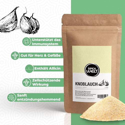 Spicy Welt Knoblauch Granuliert (250g) – Granulierter Knoblauch | Streufähige Basiswürze | für Marinaden, Dips & Grill | Herzhaft, Rund & Sauber Dosierbar | 100% Naturrein, Ohne Zusätze