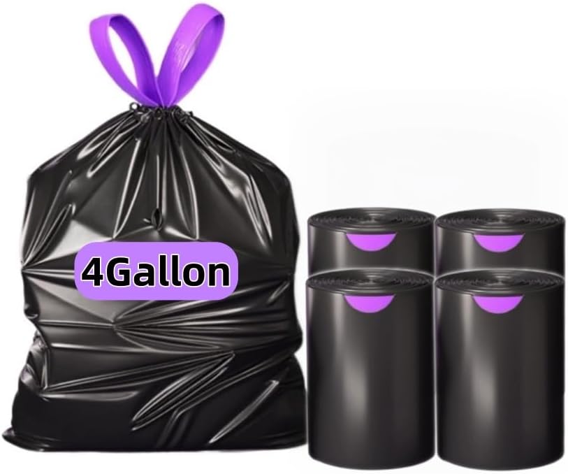4 Gallon multipurpose trash bags, Drawstring Design, Extra Durable and Unscented Garbage Bags，1 mil, Count for Home, Bathroom, Office, Outdoor Camping，240 Count.