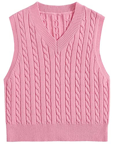 Image of Betusline Women's Cable Knit Sleeveless Crop Sweater Vests