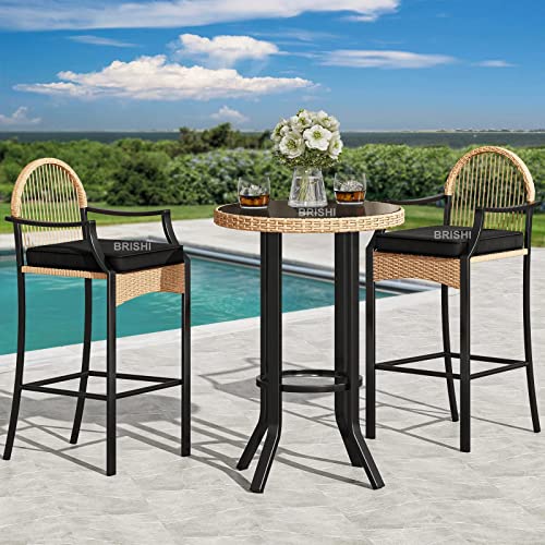 Image of BRISHI Outdoor Bar Set Garden Patio Bar Set 1 +2 2 -Chairs and 1- Table Set Balcony Bar Table with Stool Set (Dark Cream)