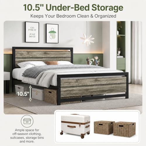 Image of Catrimown Full Size Bed Frame with Headboard, Full Metal Platform Bed Frame with Steel Slat Support, 10.5 in Storage Clearance, No Box Spring Needed, Easy Assembly, Wash Grey