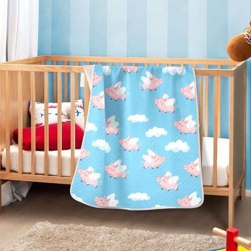 Image of vvfelixl Baby Swaddle Blanket for Boys Girls Flying Pink Pigs Baby Blanket for Newborn Nursery Blanket for Crib Stroller 30x40 in