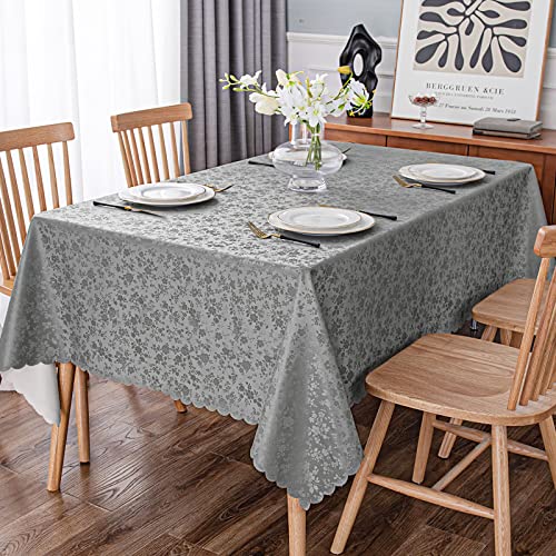 Image of Smiry Rectangle Table Cloth, Waterproof Heavy Duty Vinyl Tablecloths, Wipeable Washable Table Cover for Kitchen and Dining Room (Grey, 54 inch X 108 inch)