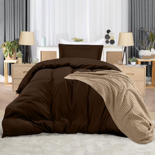 Image of Utopia Bedding Duvet Cover Twin Size - 2 Piece with Zipper Closure - 1 Comforter Cover 68X90 Inches & 1 Pillow Sham 20X26 Inches (Brown) Comforter Not Included