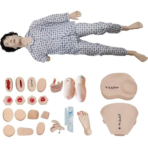 PreAsion 5.74ft Nursing Manikin Patient Care Mannequin for Training, Male-Female Multi-Functional Human Anatomy CPR with Wound Modules,Highly Simulated Caregiver for Improving Nursing Skills Cover