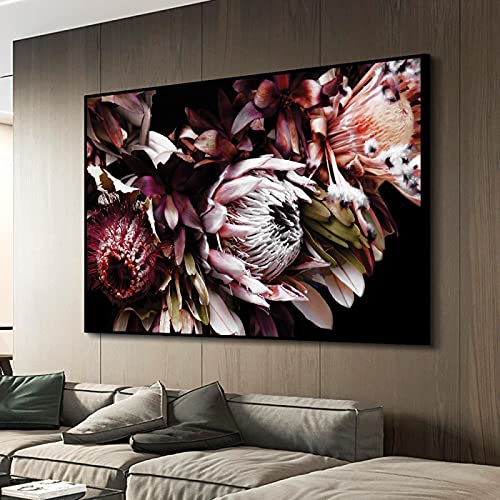 Affiche Fleurs Abstrait Sombre 50x70cm Peinture sur Toile sans Cadre pour Déco de Salon