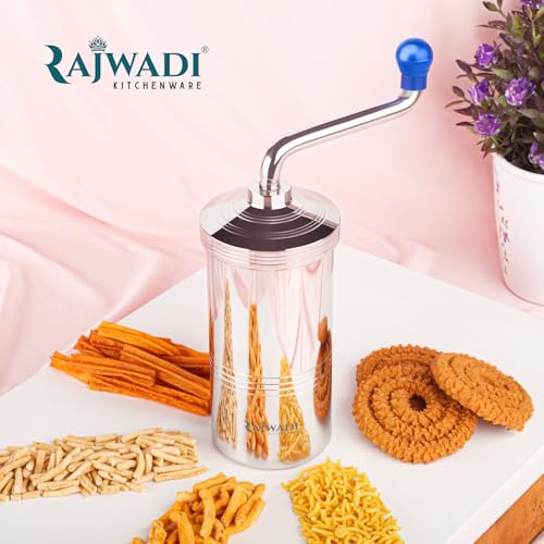 Image of Rajwadi Stainless Steel Sev Sancha Machine /Muruku Maker with 6 Jali, Kitchen Tools of Namkeen and Snacks Maker (Regular)