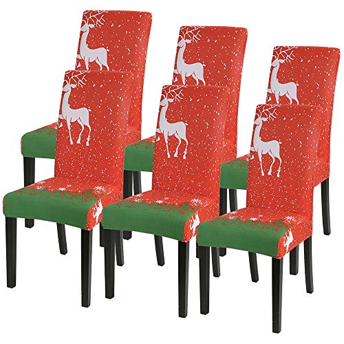 bolukets Housse de Chaise de Noël 6 Pièces,Couverture de Chaise Salle à Manger,Amovible Lavable Revêtement de Chaise pour Bouquet de Mariage Moderne, Hôtel, Décor de Restaurant Cover