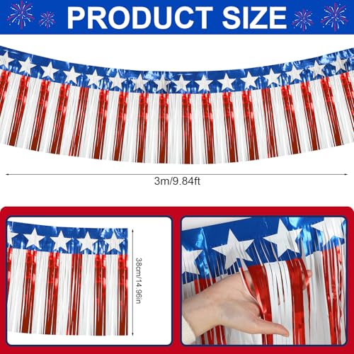 Image of 4th of July Decorations 2 Pack 40Ft Foil Fringe Garland Tinsel Streamers, Red White Blue Hanging Fringe Backdrop Banner Table Skirts for Parade Floats Patriotic Party Decor (Star 2)