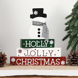 Christmas Decorations-4 PCS Wooden Block Sign-Classic Red White Green Christmas Ornaments for Home Shelf Mantel Fireplace Table Windowsill Decor Christmas Decorations 4 PCS Wooden Block Sign Classic Red White Green Christmas Ornaments for Home Shelf Mantel Fireplace Table Windowsill Decor