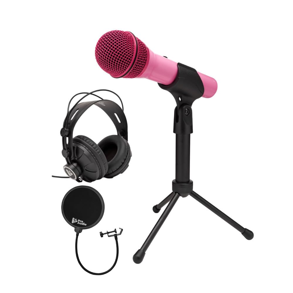 SAMSON Q2U Micrófono dinámico de mano USB y XLR con patrón polar cardioide (rosa) con auriculares TX-100 Studio Monitor (Negro) y filtro Pop (3 artículos)