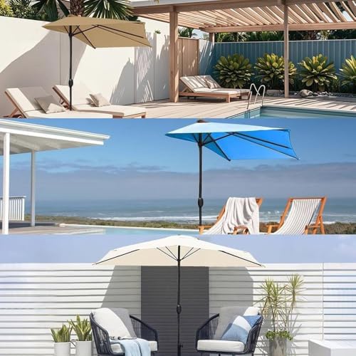 9FT Half Round Patio Umbrella Replacement Canopy, 5 Rib Market Umbrella Top Cover, Durable Outdoor Balcony Shade Fabric, Weather-Resistant Sunshade Replacement