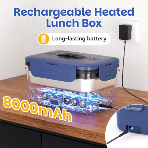 Image of Vingud Cordless Electric Lunch Box for Adults, 1.8L Rechargeable Heated Lunch Box Food Warmer, Portable Self Heating for Men /Women /Office /Car, Lonchera Electrica Portatil Battery Powered Father's Gift