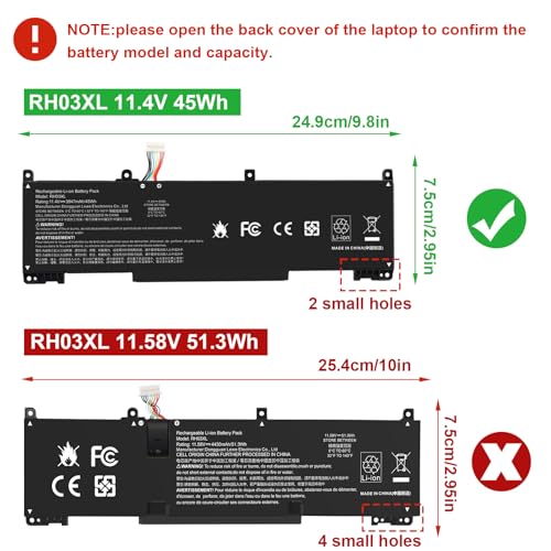 Image of 11.4V 45Wh RH03XL M02027-005 M01524-1D1 Laptop Battery for HP ProBook 430 440 445 450 630 640 650 G8 Series HSTNN-IB9Q HSTNN-OB1T HSTNN-DB0B HSTNN-UB7X M01524-2B1 M01524-AC1 (short style)