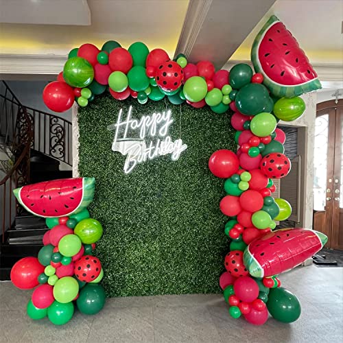 Dnbod 145Pcs Watermelon Party Decorations Balloon Arch Garland Kit - Green Rose Red Polka Dot Latex Watermelon Foil Balloons For Summer Birthday Party Baby Shower One In A Melon Party Decorations