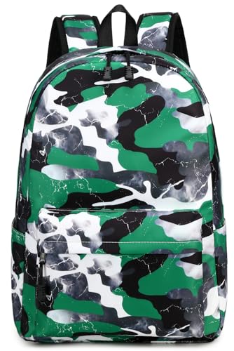 ADGBPE School Bag Boys Backpack Kids Lightning Large Teenage Durable Rucksack Lightweight Travel Waterproof Starry Student Bookbag (8-Camo Green)