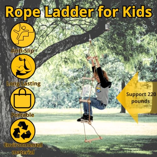 image for ISOP Swedish Wall Rope Ladder 6.5 ft - Climbing Rope Ladder for Kids |