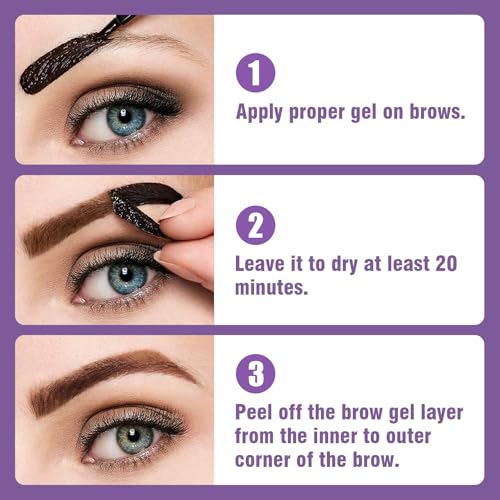 Tattoo Eyebrow Gel Easy Peel Off, Waterproof & Long-Wearing Brow Gel for Women Makeup, Easy Application for Fuller & Defined Looking Brows (02 Light Brown) — view 6