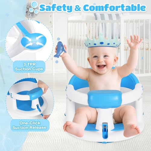 Image of TPR Skin-Friendly Baby Bath Seat for Babies 6 Months & Up, Non-Slip Suction Cup Toddler Bath Seat for Baby Bathtub (Blue)