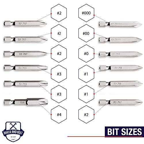 Phillips Screwdriver Drill Bit Set (PREMIUM 12pc COMPLETE SET) /w Storage Case and Bit Holder - PH #000 - PH #4 Hex Shank Magnetic Bit Set - Impact Ready - S2 Steel - Long 2in Heads for Drills