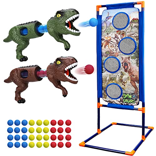 TOY Life Dinosaur Shooting Games, Dinosaur Toys for Kids 3 4 5 6 7 8 12+ Boy Gifts Birthday Party Dinosaur Games, Shooting Toy Guns for Boys with 2 Dinosaur Pop Guns, 36 Foam Balls, Indoor Outdoor Toy