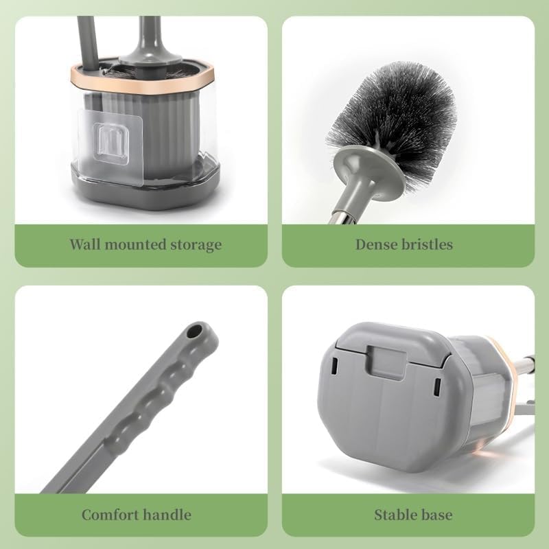 Image of 4 In 1 Toilet Cleaning Brush And Holder Set For Bathroom, Soft Silicone Bristle Toilet Brush, Removable Water Drawer, Ergonomic Long-Handled Toilet Brush (Silicon Brush), Grey