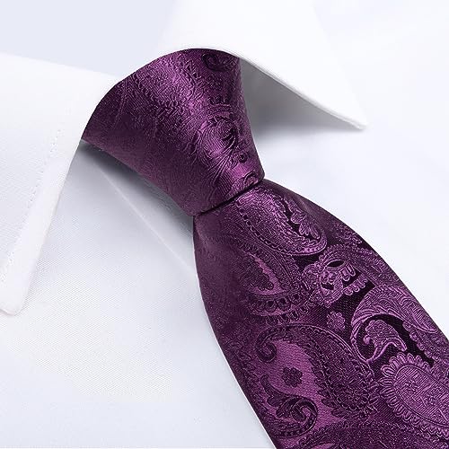 Image of DiBanGu Paisley Ties for Men Silk Necktie and Pocket Square Cufflinks Tie Clip Set Woven Classic Mens Tie for Wedding Party