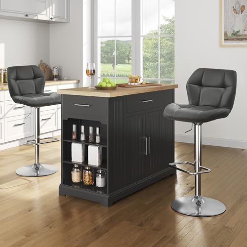 Yaheetech Bar Stools Set of 2, PU Leather Breakfast Bar Chairs, Swivel Height Adjustable Barstools, Counter Stools with Backrest for Home Kitchen Bar Restaurant, Grey - Image 5