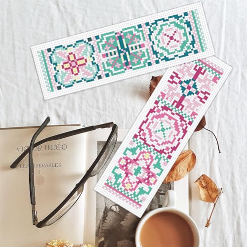 Image of BEUNITONE Cross Stitch Bookmark Kits 6 Pcs Variegated Flowers DIY Bookmarks Cross Stitch Set for Adults Beginners Hand Embroidery Set Traditional Decorative Patterns Craft Kits for Gifts 8''x2.4''