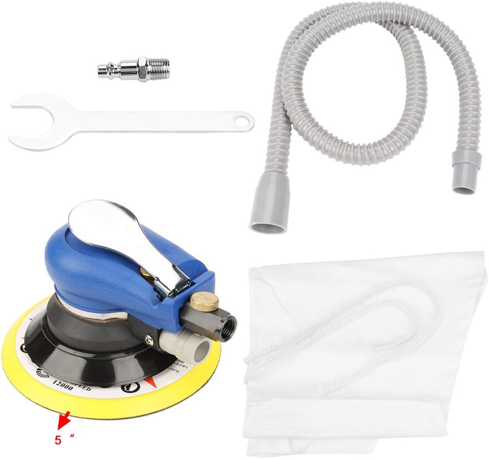 Pneumatic Polishing Machine Air Powered Vacuum Sander with Dust Collection System for Auto Detailing Woodworking Metal Polishing 5 Inch 6 Inch Sanding Pad Size Heavy Duty C (5 Inch (135 Pcs))