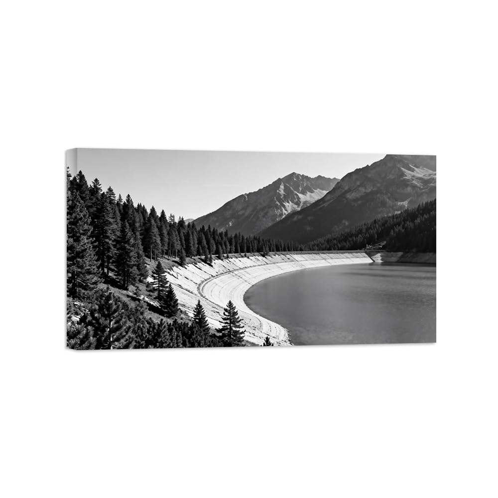 Lake Forest No.3 Black White Landscape Wall Art Prints 20x35cm Framed