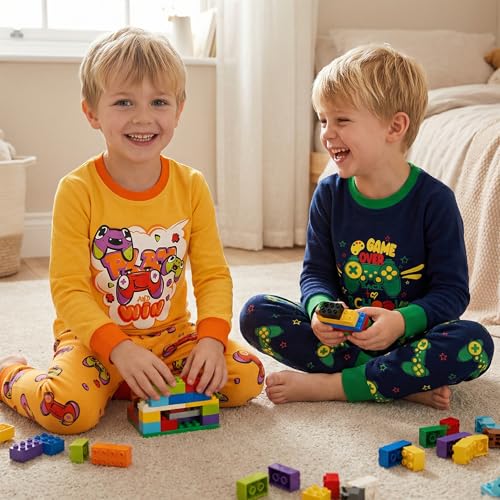 Image of DAUGHTER QUEEN Boys Pajamas 4 Pieces Long Set 100% Cotton Sleepwear Size 18 Months-12 Years
